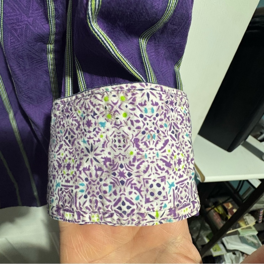 Robert Graham Purple Striped Button-Up Shirt | Size 2XL | Flip Cuff Detail - Picture 5 of 16